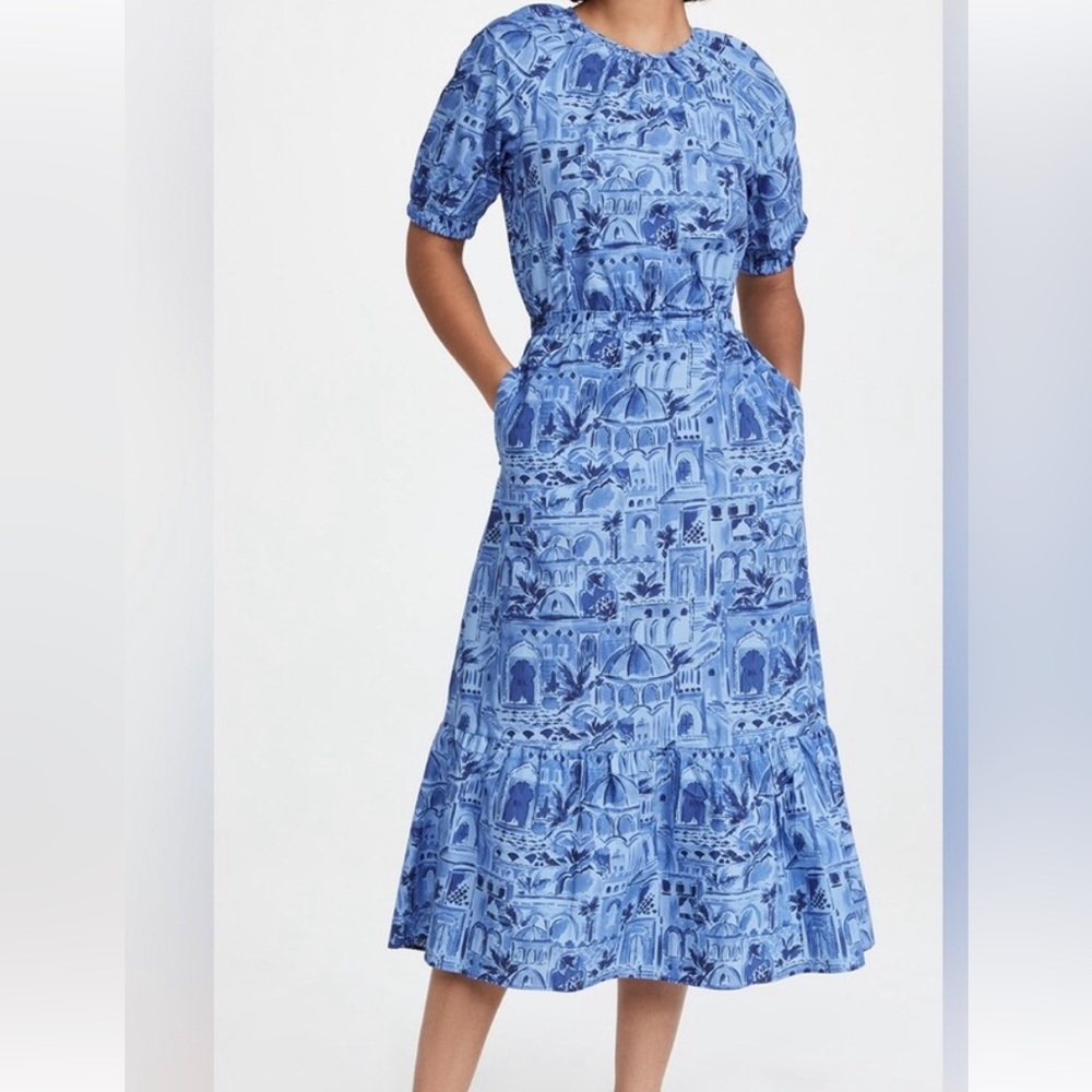 Never Fully Dressed Blue Patterned Midi Dress sz … - image 1